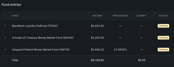 Calculate exempt amount and taxable remainder.