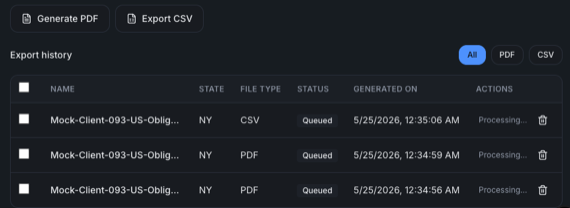 Export audit-ready PDF and CSV reports.